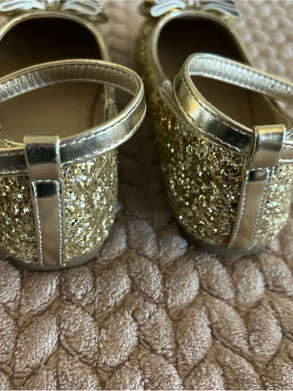 Panda Ninjia Bow Champagne Glitter SHOES Flats girls size 1 Ankle strap Ballet